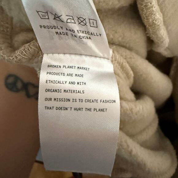 Broken Planet Market Jogger Sweatpants Beige Logo Drawstring Waist Size XS - Picture 5 of 5